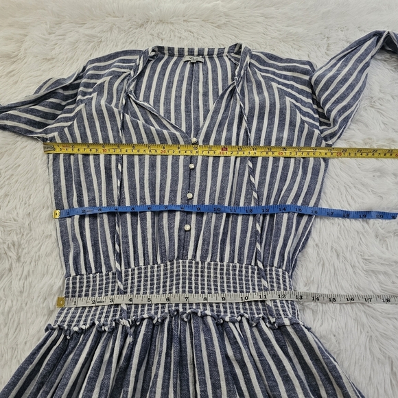 Rails Size S Jasmine Mini Dress Tie-Neck Smocked-Waist Azure Striped Lin… - Picture 12 of 16
